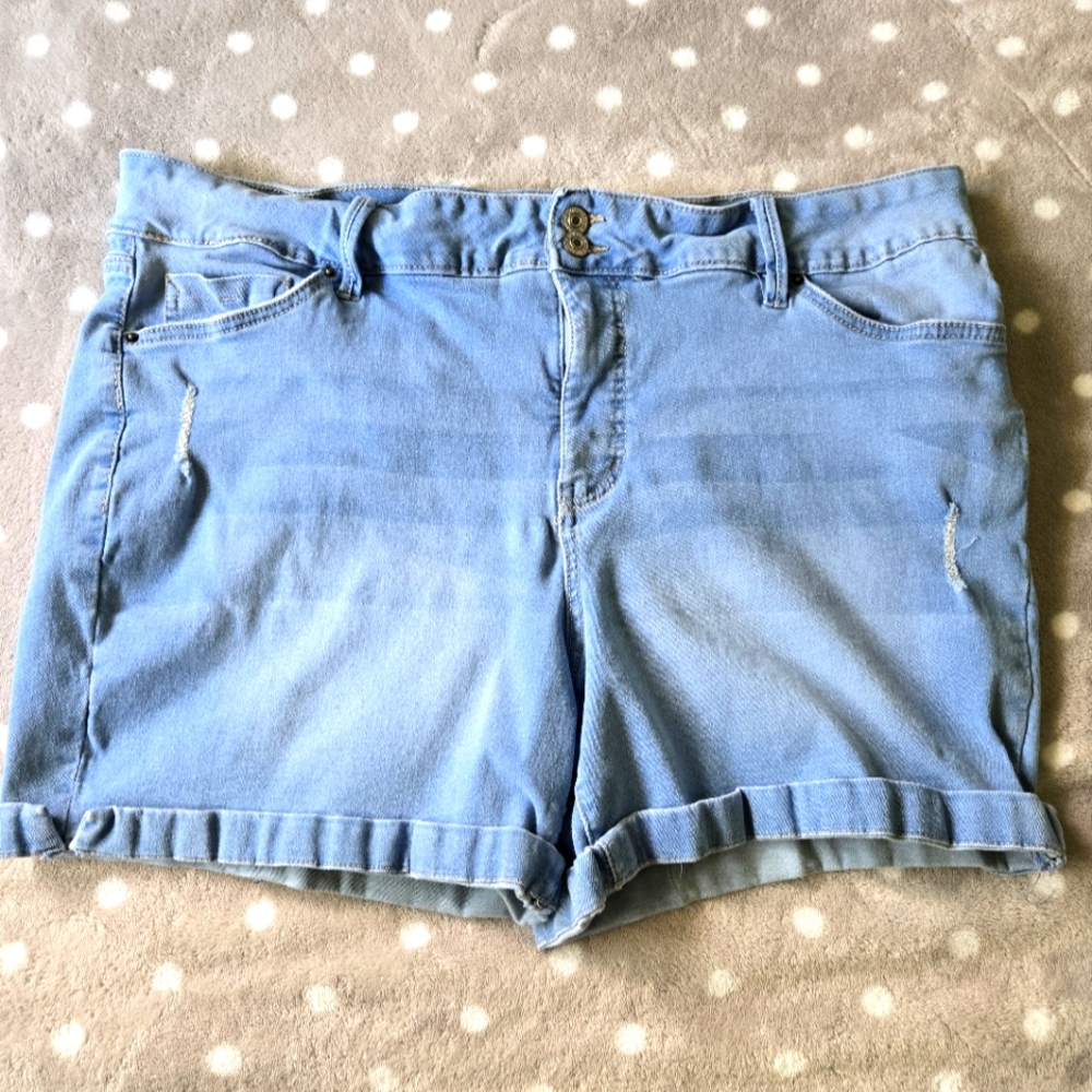 Royalty For Me Plus Size Blue Jean Shorts Cuffed Hem - Size 20